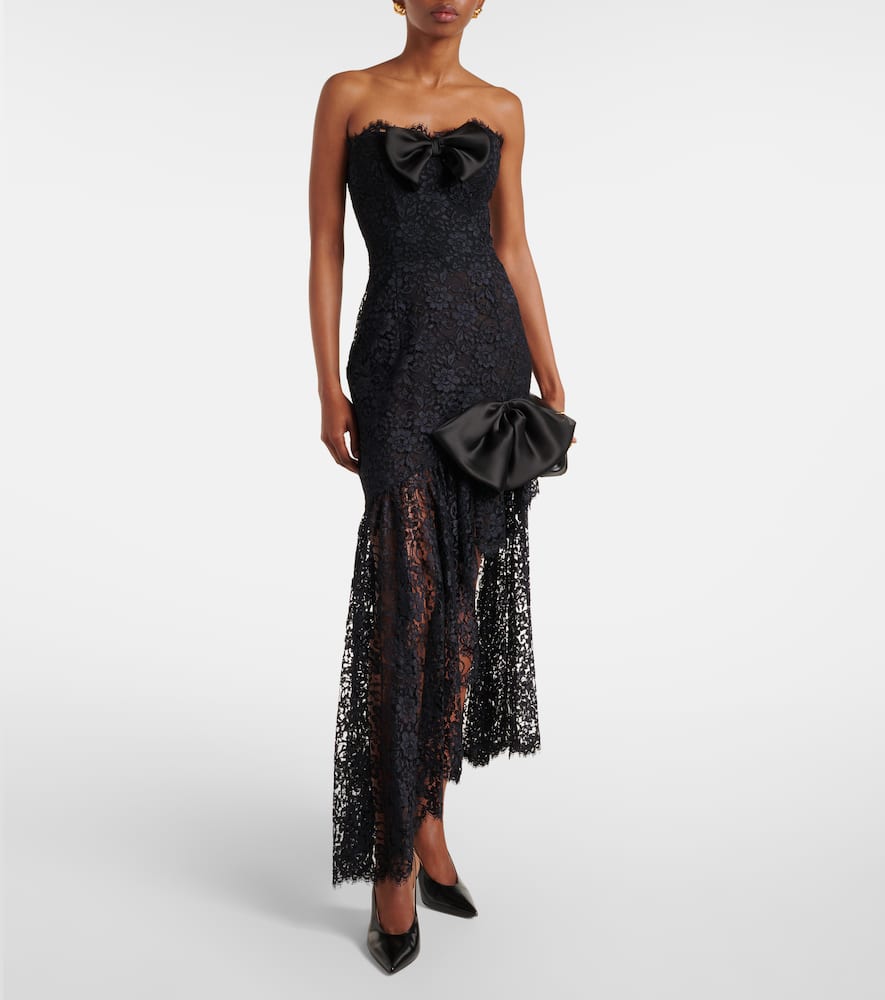 Bow-detail asymmetric lace bustier dress