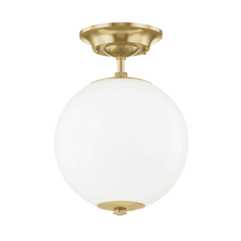 Aged Brass One Light Semi Flush Mount from the Sphere No.1 Collection