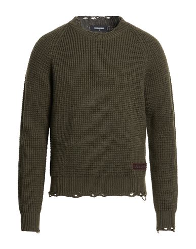 Man Sweater Military green Size S Wool