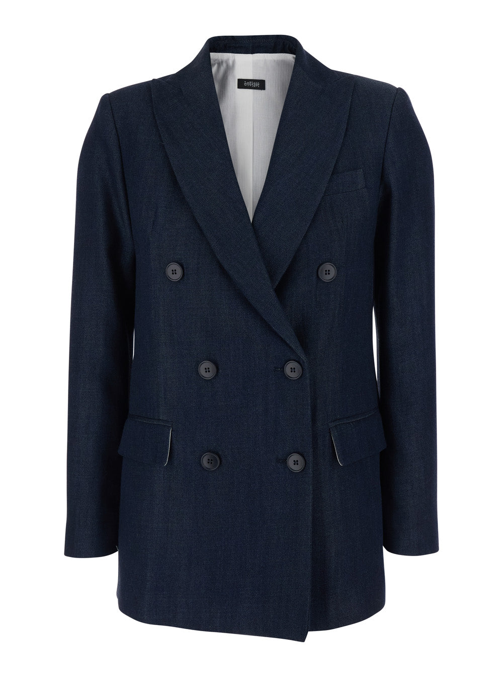 Double-Breasted Tech Fabric Blazer — Navy