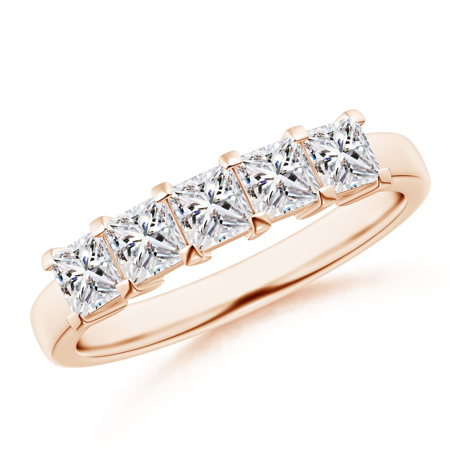 Angara 1.0 Carat Classic Five Stone Princess Diamond Wedding Ring for Her in 18K Rose Gold