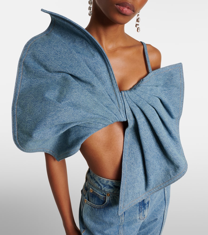Bow-detail denim top