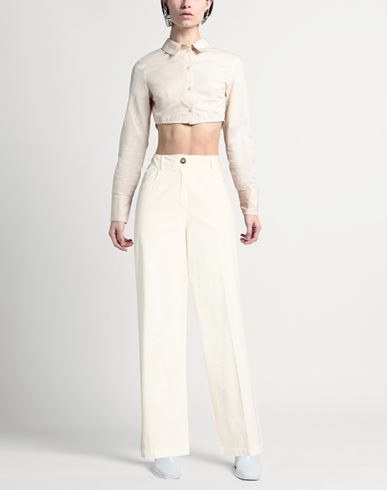 Woman Pants Off white Size 4 Cotton, Elastane