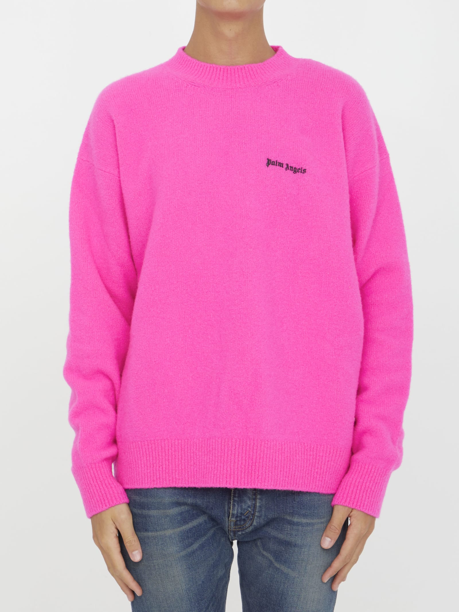 Logo-embroidered wool-blend jumper - Pink