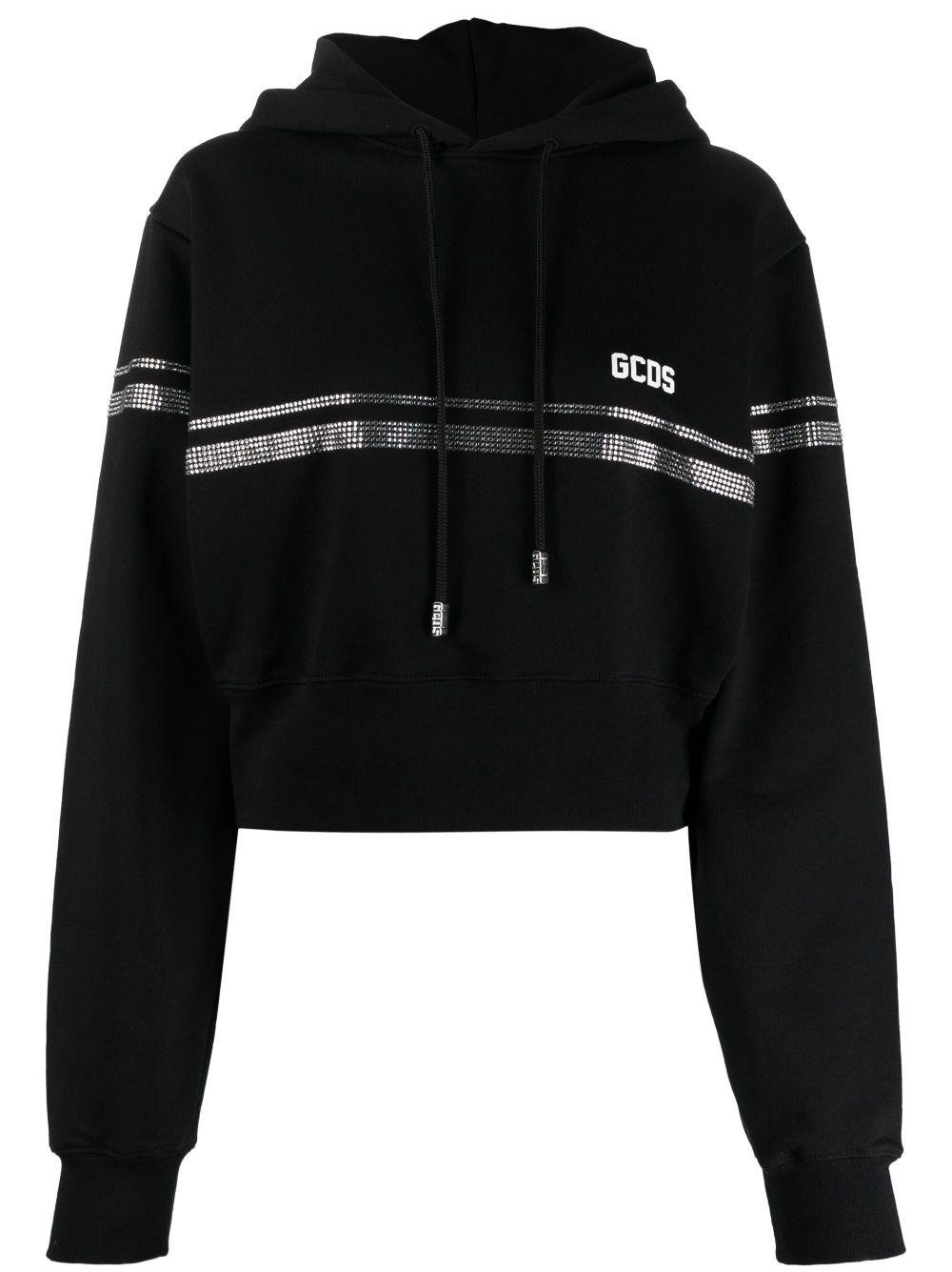 Crystal-embellished cropped cotton hoodie - Black
