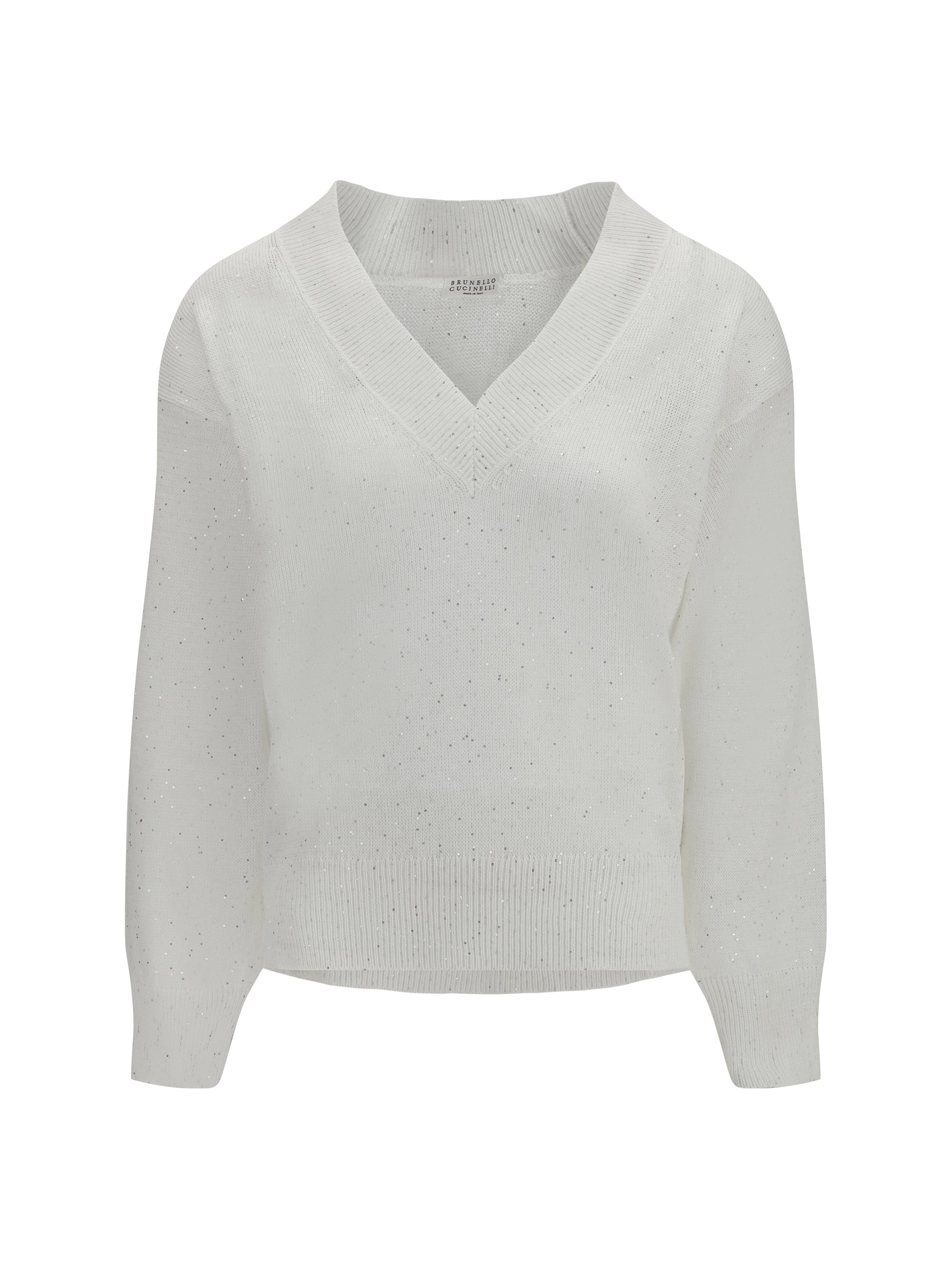 Linen V-Neck Sweater — White