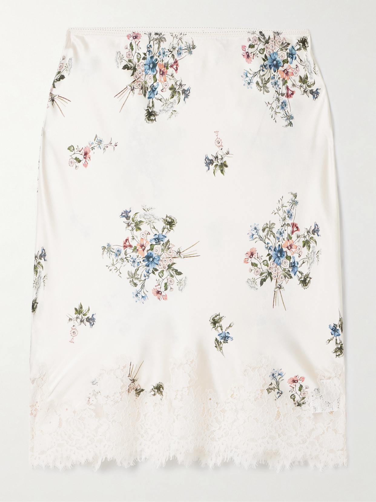 Elowette Lace-trimmed Floral-print Silk-satin Skirt - White