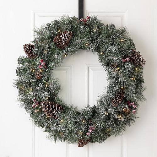 "24"" D Glittered Pine Cone Christmas Wreath with LED Lights"
