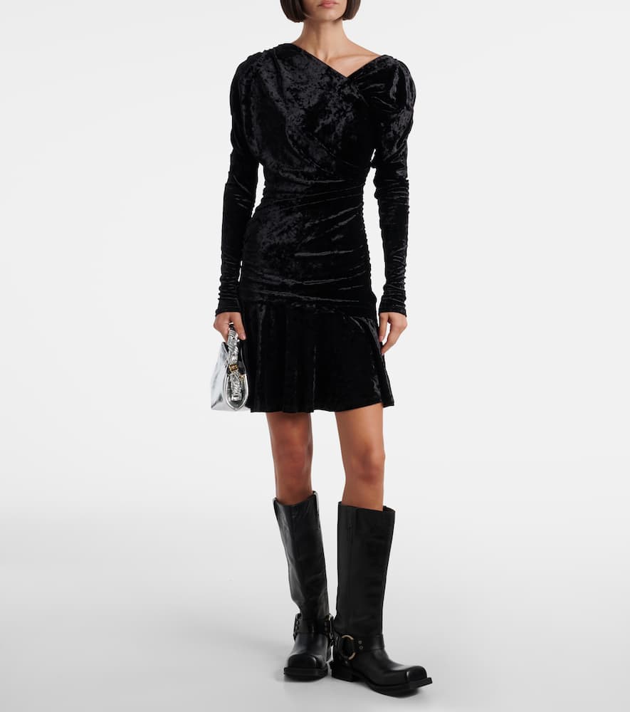 Ruched asymmetric velvet minidress