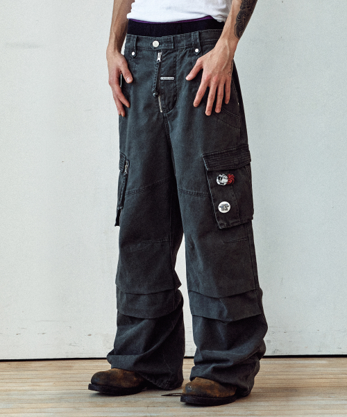 WASHED MILITARY CARGO PANTS CHARCOAL