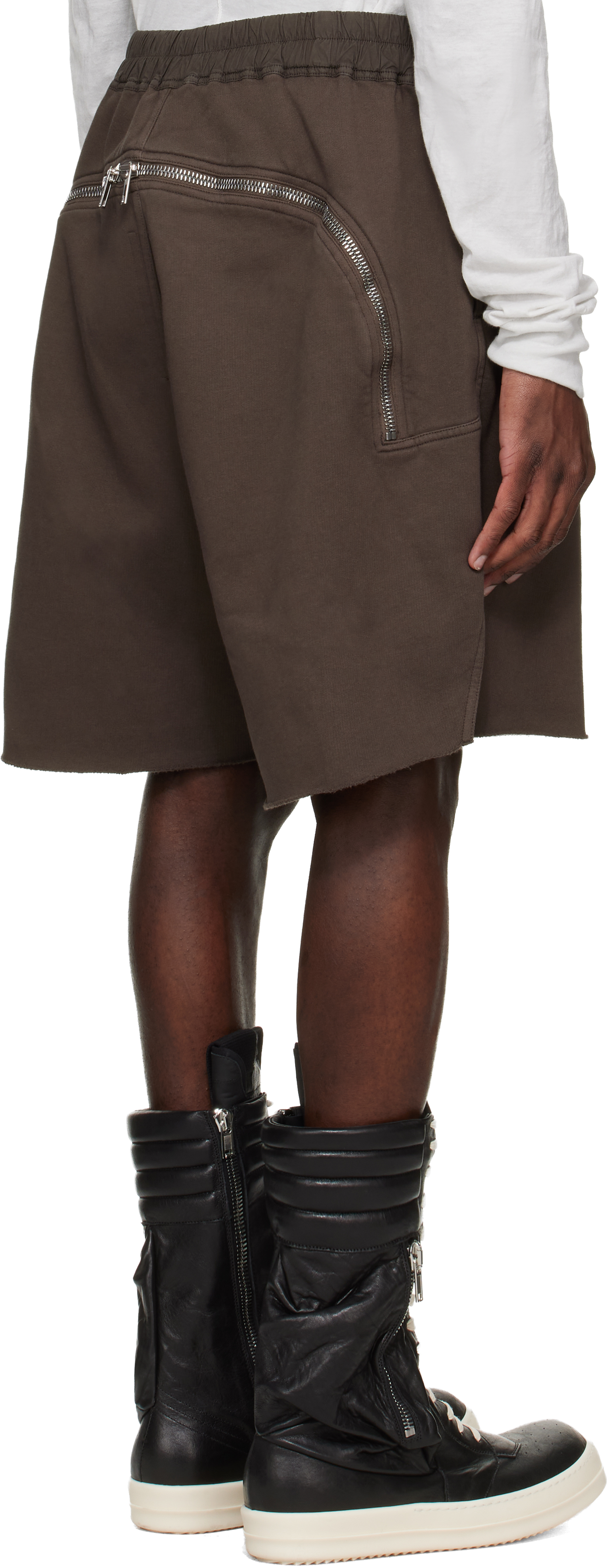 Brown Temple Long Boxers Butt Zip Shorts