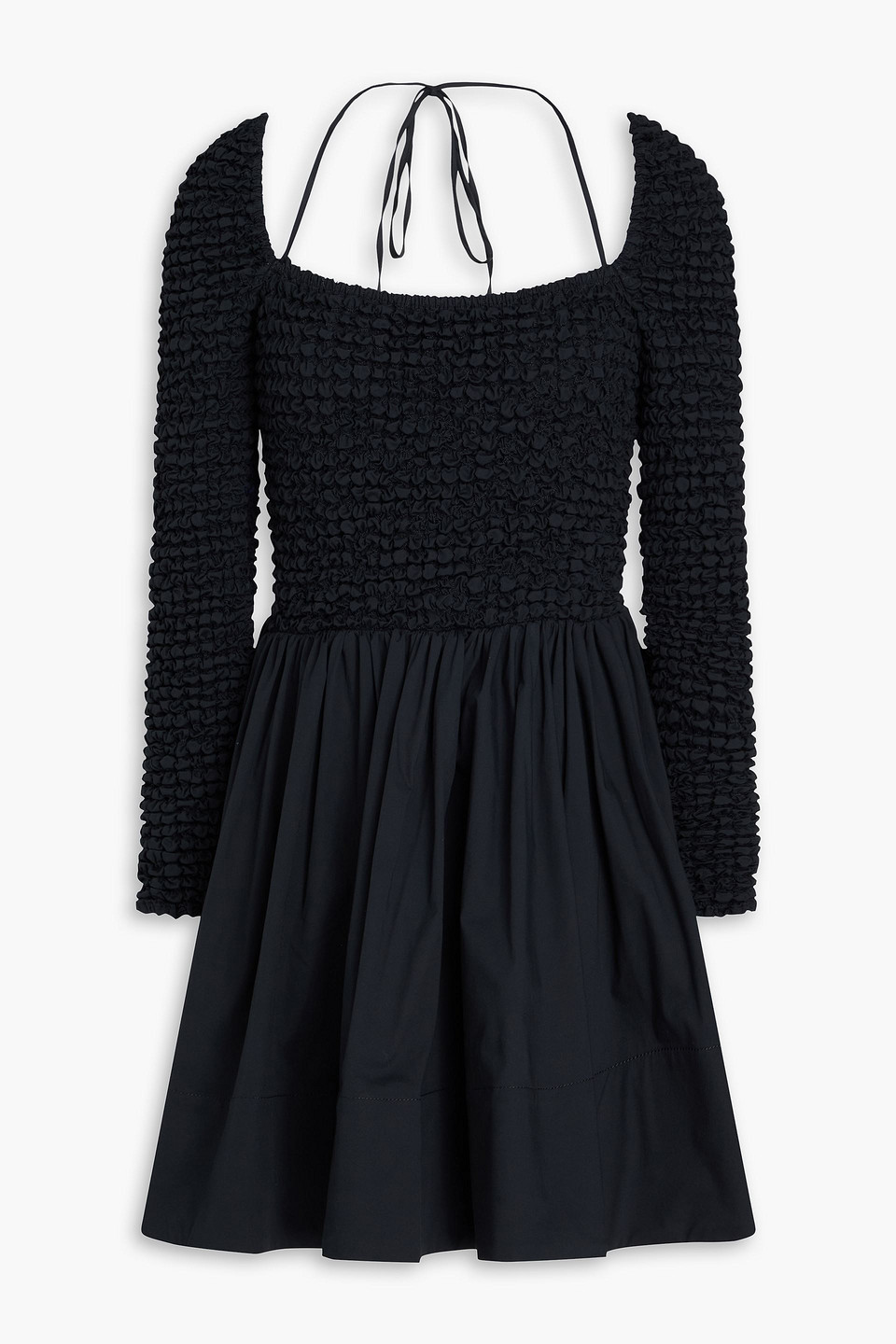 Cassidy shirred cotton-blend poplin mini dress - Black - M