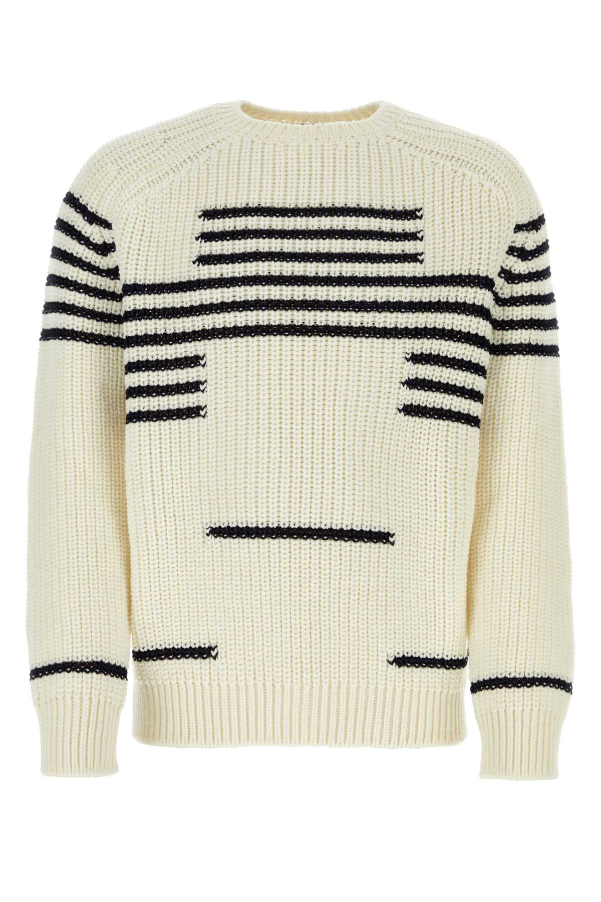 Striped Wool-Blend Sweater — White