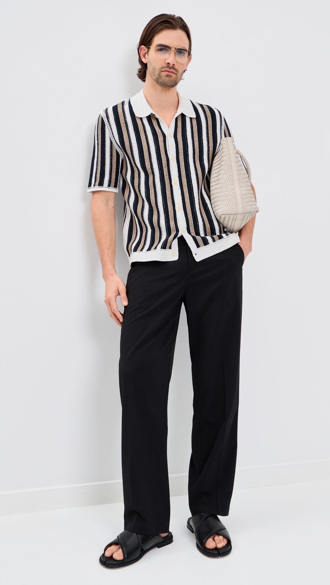 Stripe Crochet Porto Shirt Ecru/Black