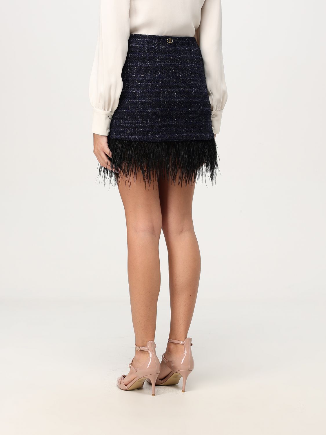 Feather-trim mini skirt - Blue