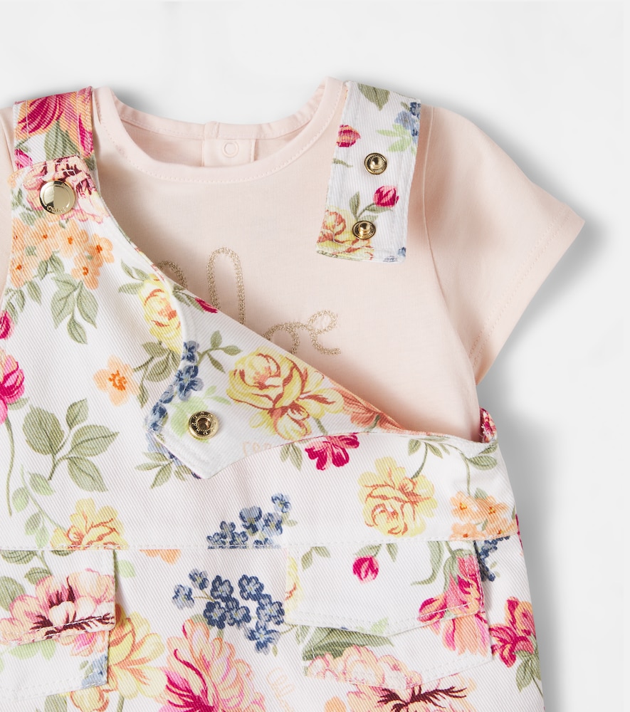 Chloé Kids Baby logo floral cotton dress and T-shirt set