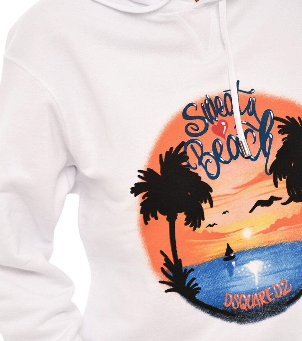 White Graphic Hood Hoodie