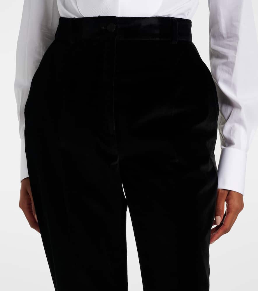 High-rise cotton-blend velvet tuxedo pants