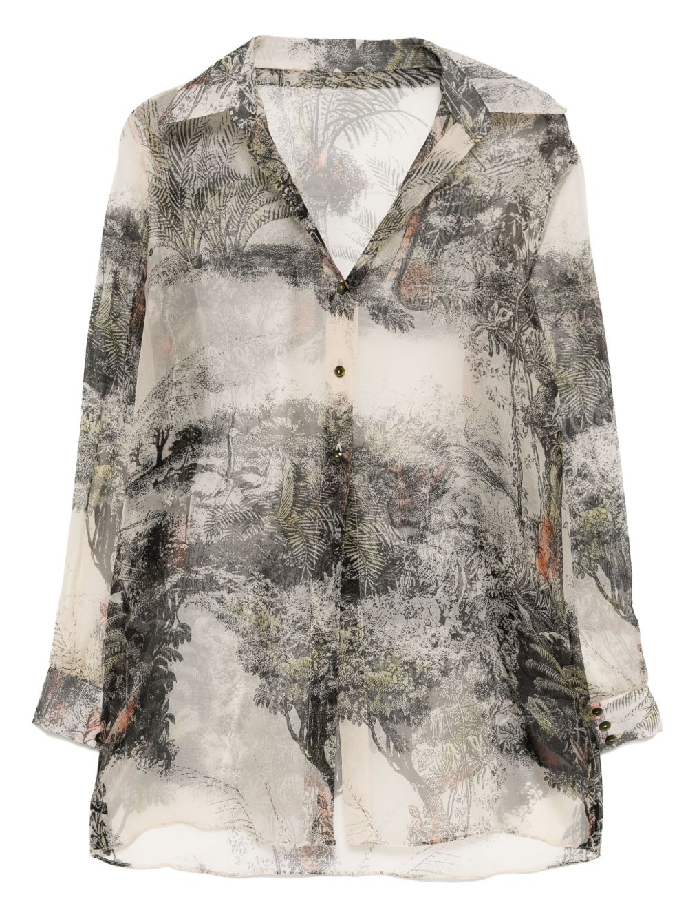 Landscape print long sleeves shirt - Neutrals