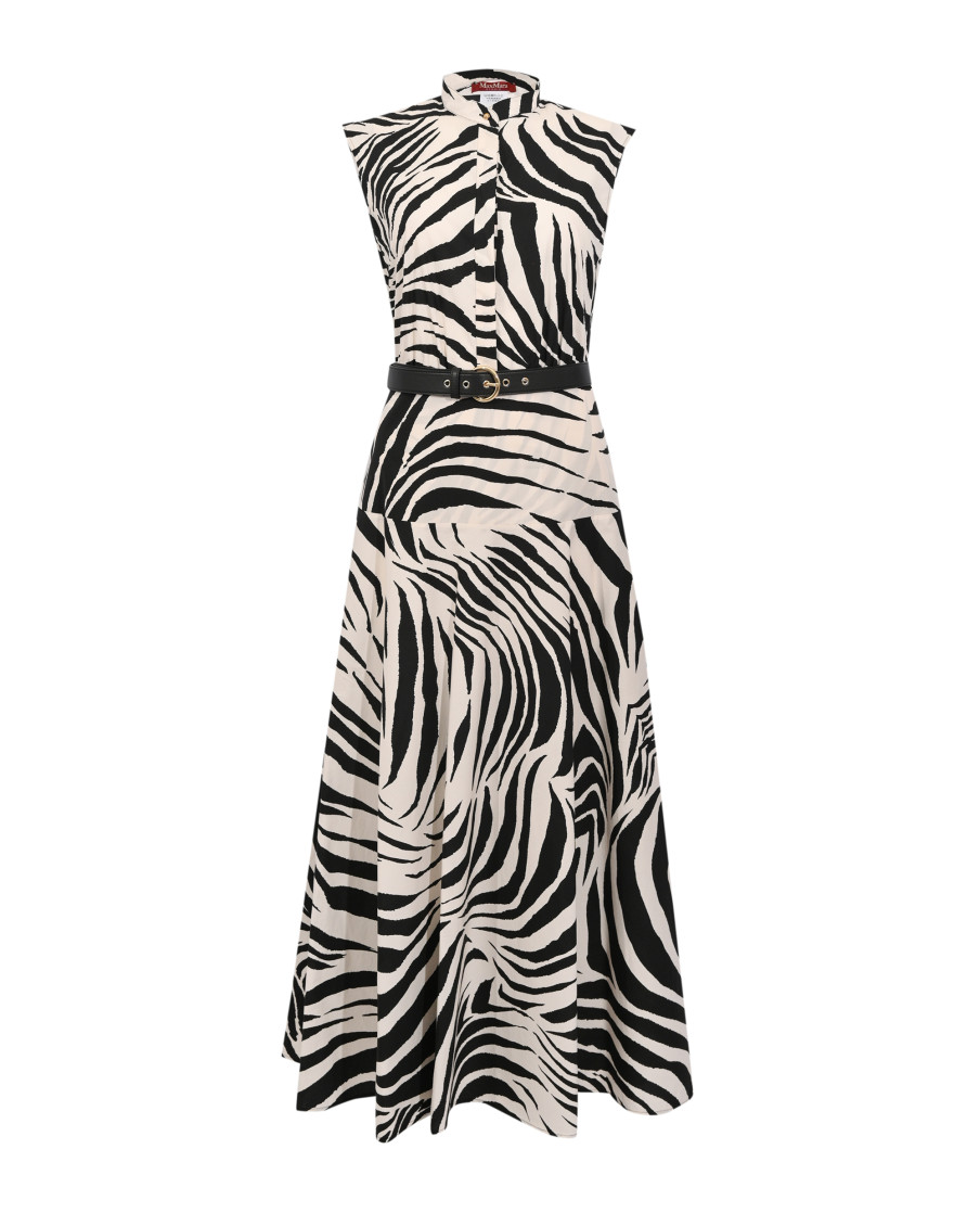 Black Animal Print Mandarin Collar Dress