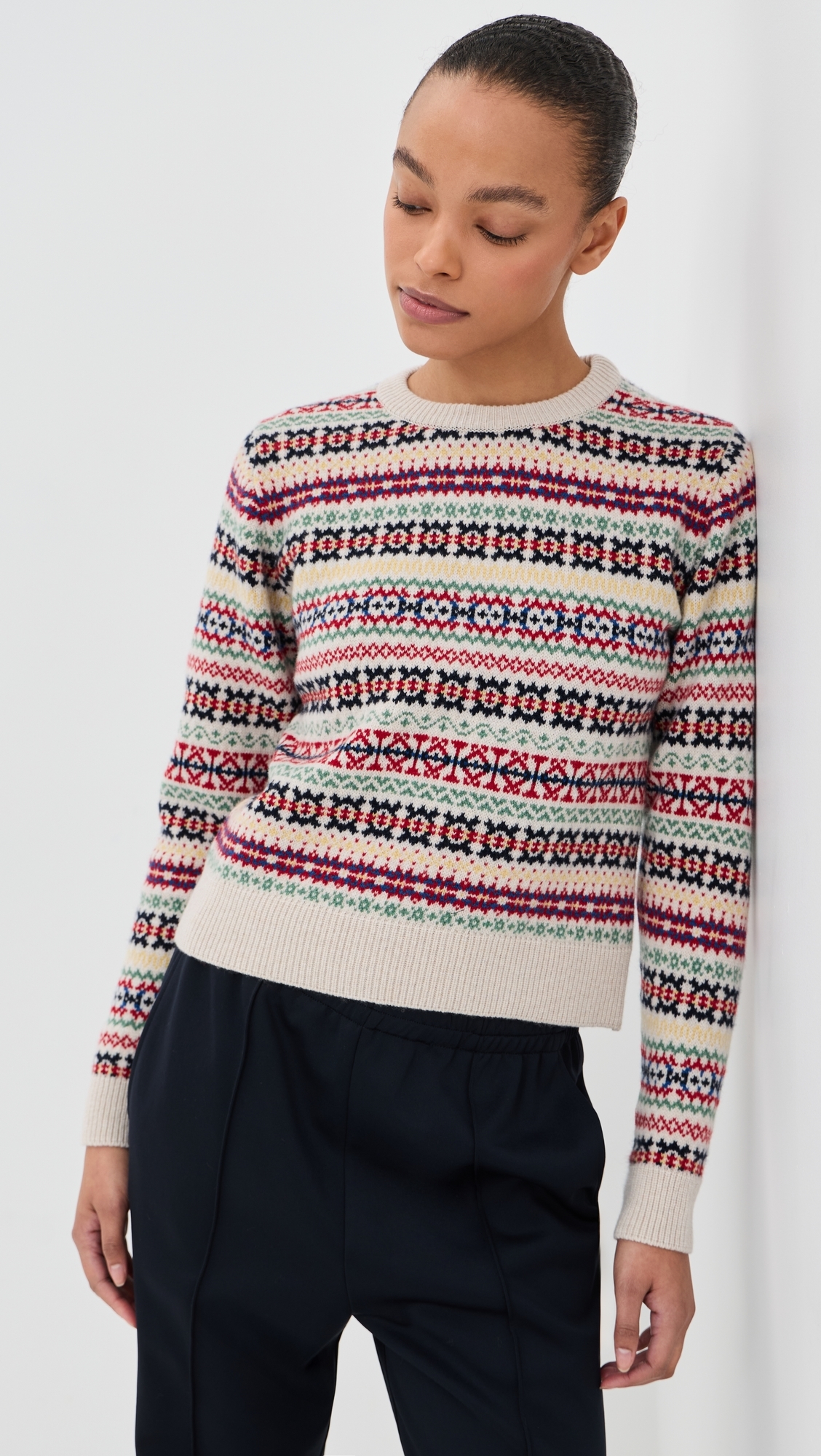 &Fair Isle Shrunken Crew Neck Sweater Ecru Base