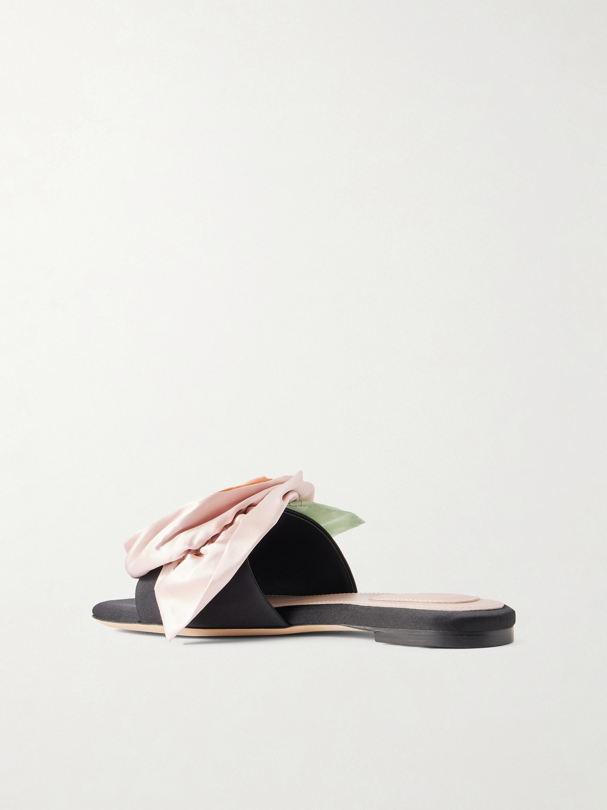 Floral-appliquéd Satin Slides - Black