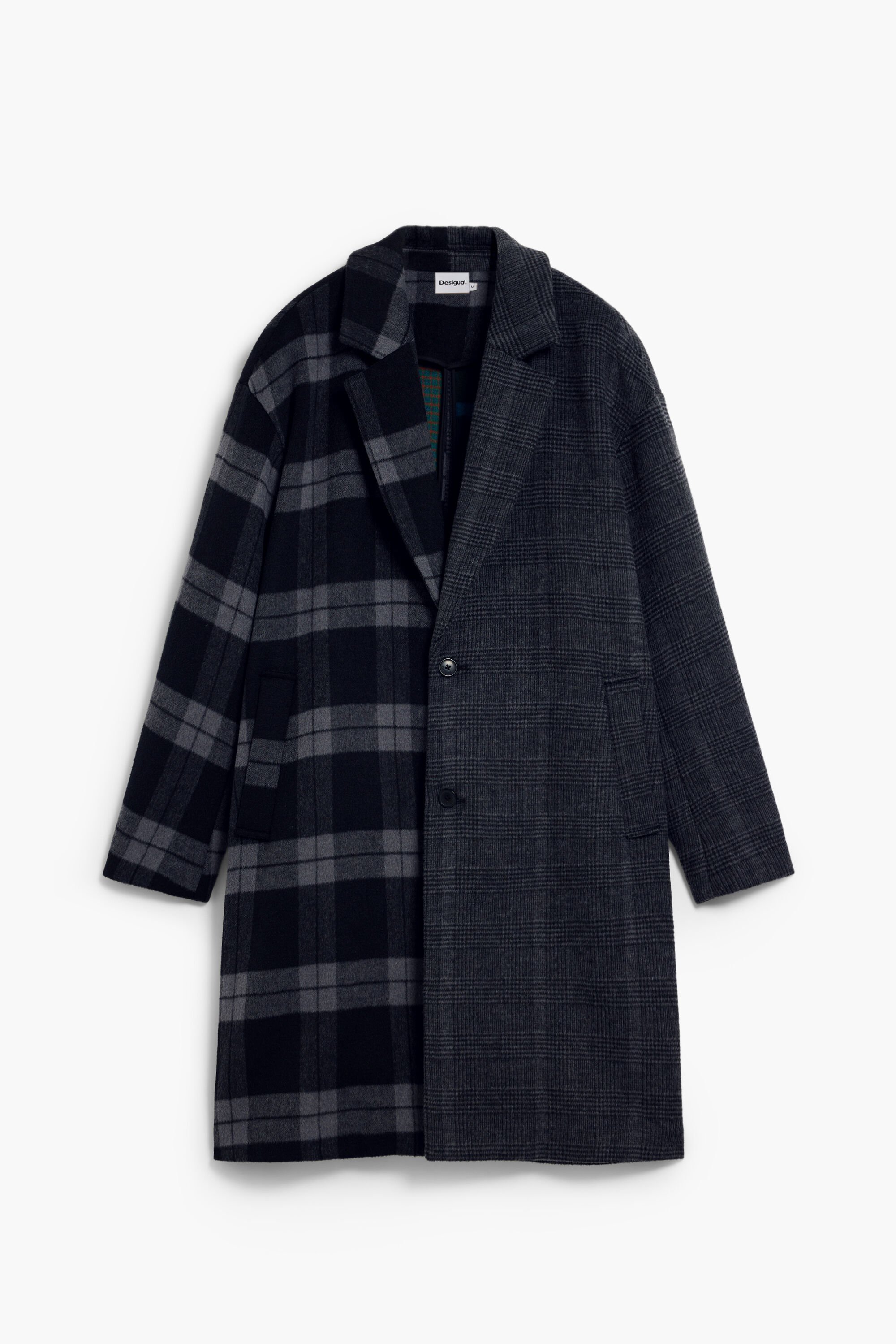 Checkered bimaterial coat