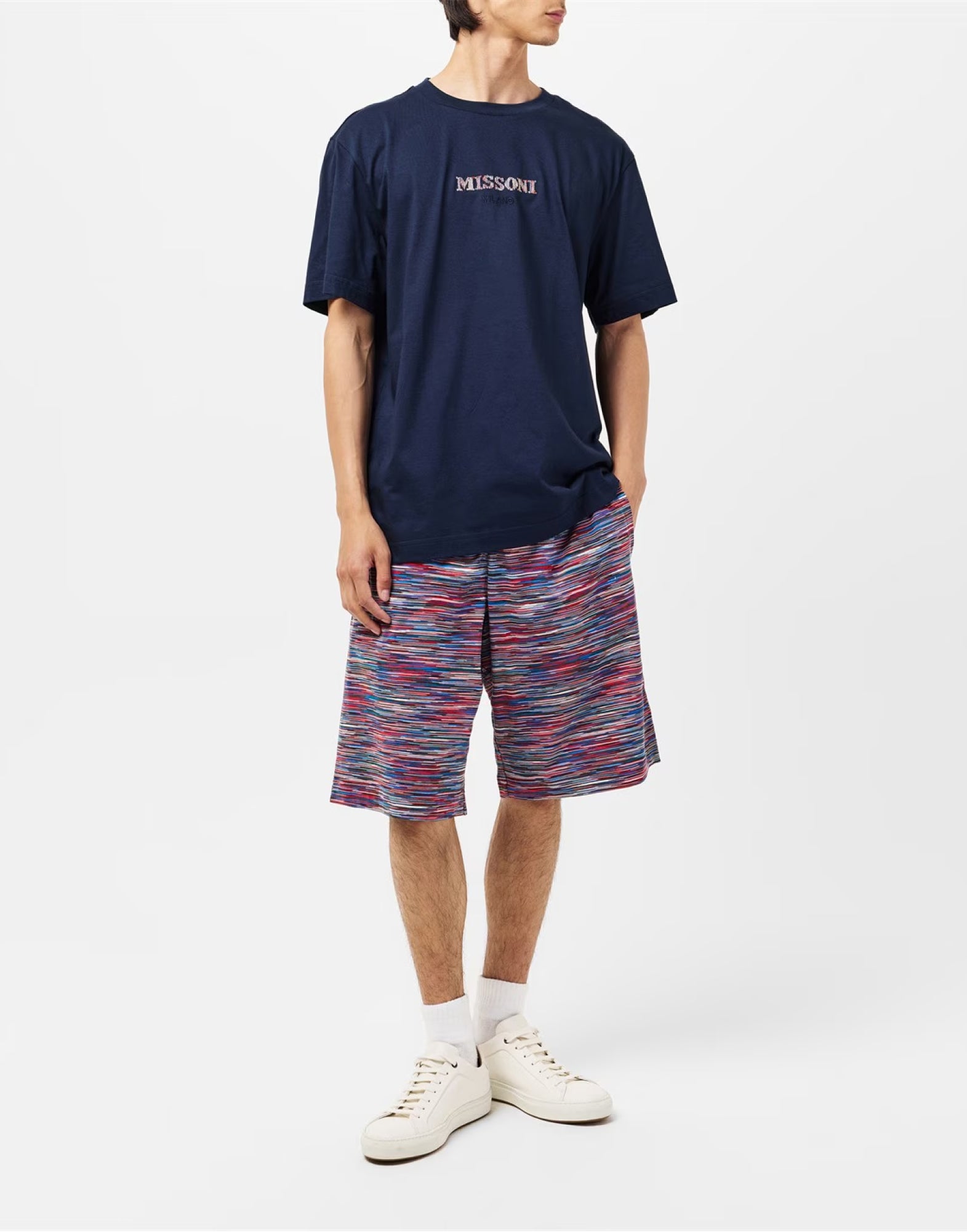 Striped Cotton Jogger Shorts — Multicolor