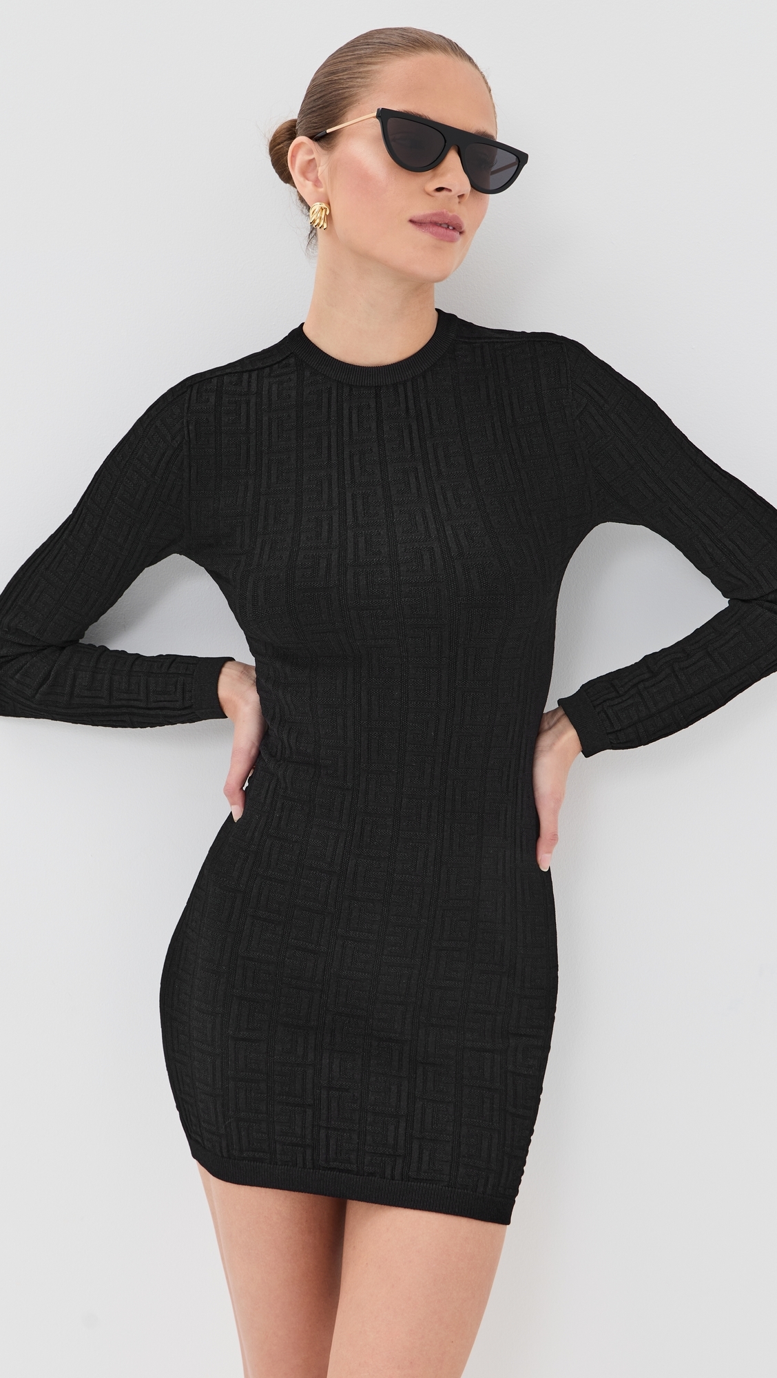 Monogram Bodycon Knit Short Dress Noir