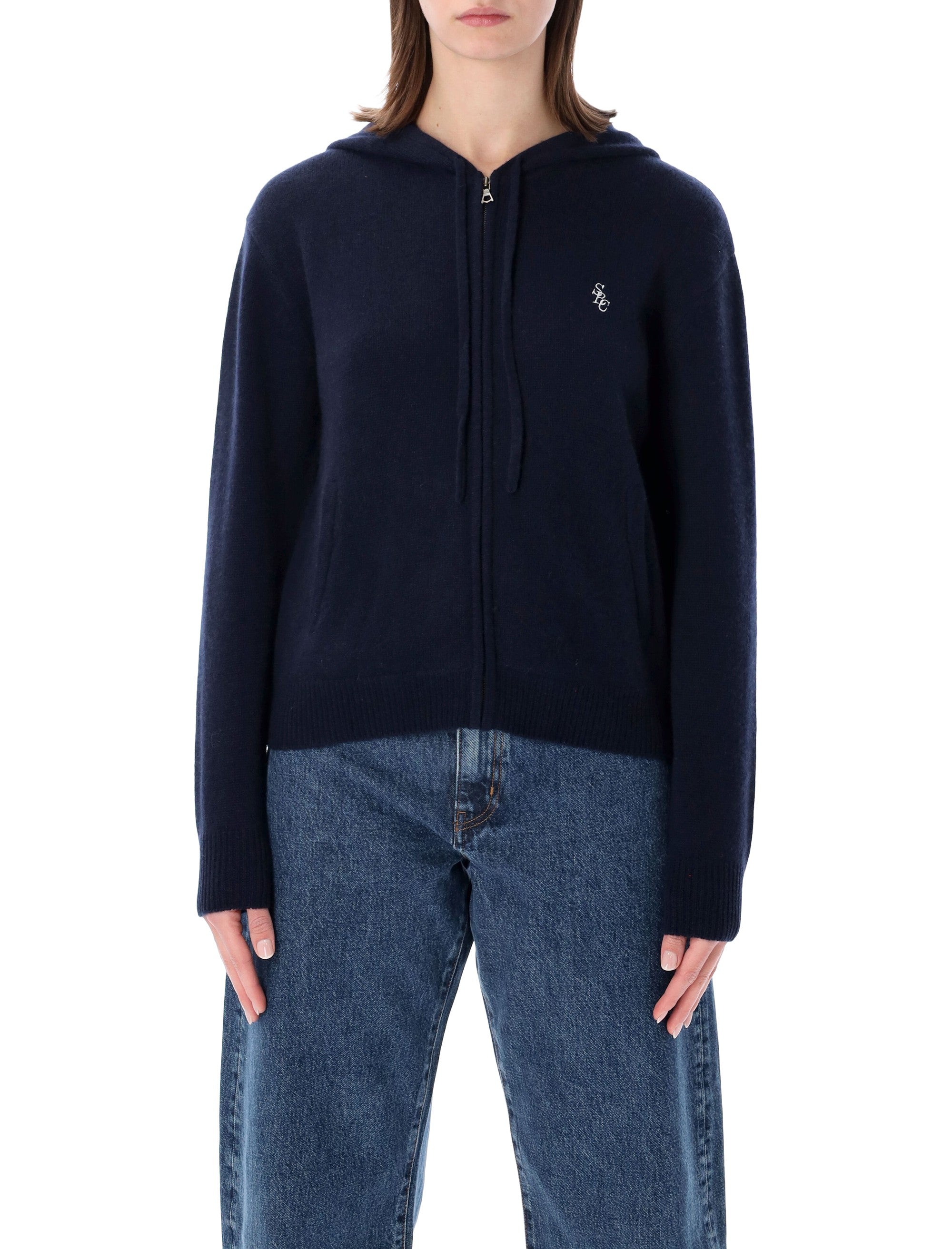 Src Logo Embroidered Knitted Zipped Hoodie