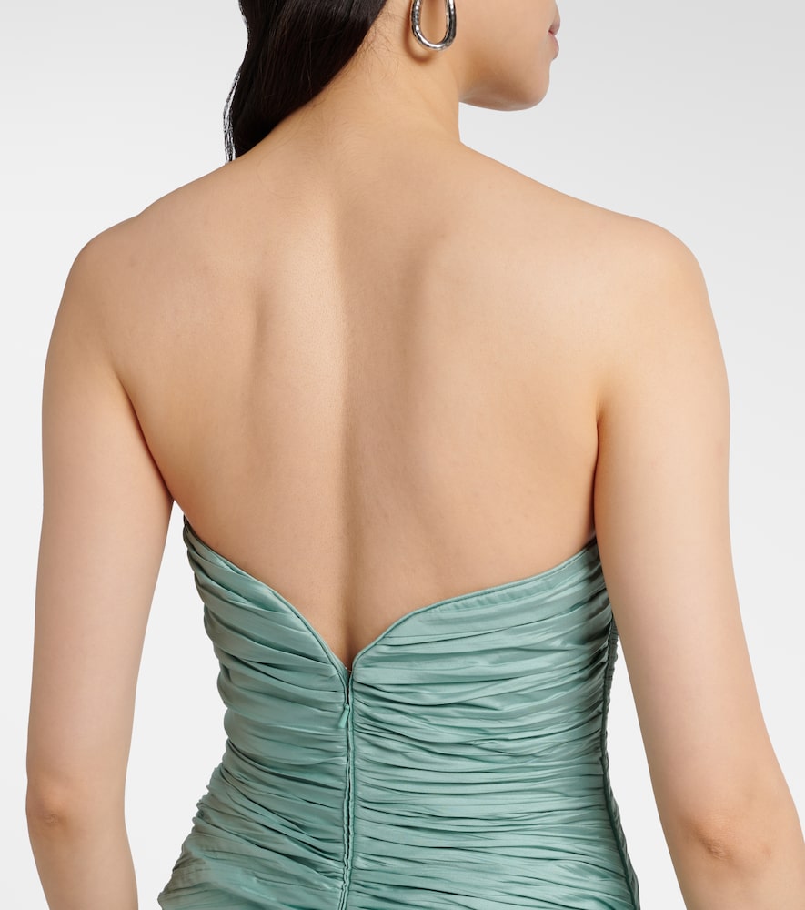 Draped pleated taffeta corset gown