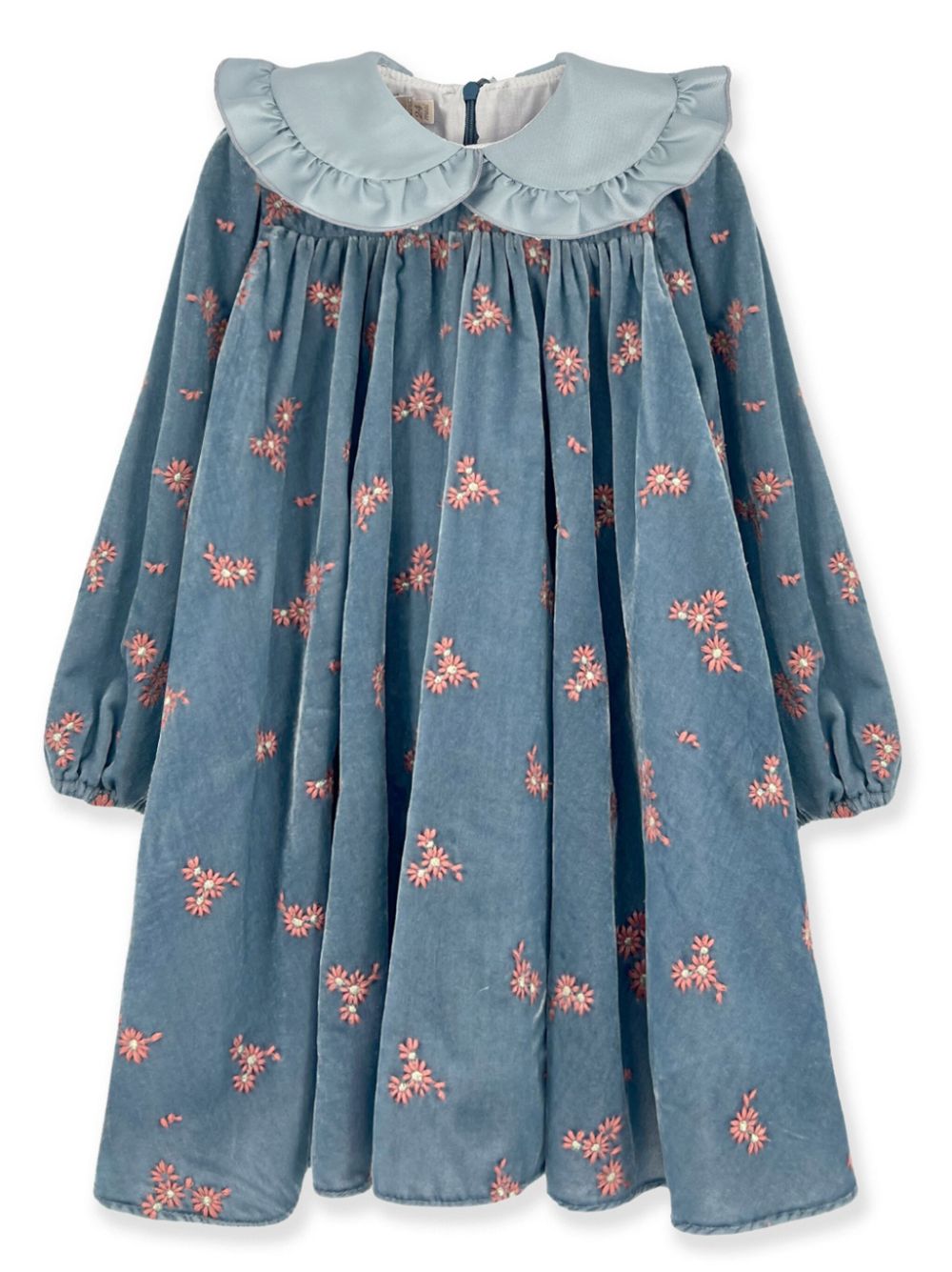 Floral embroidery velvet dress - Blue