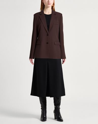 Woman Blazer Chocolate brown Size L Polyester, Elastane