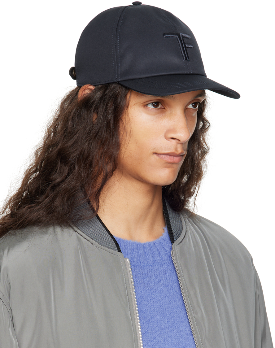 TOM FORD Navy Canvas & Smooth Leather Cap