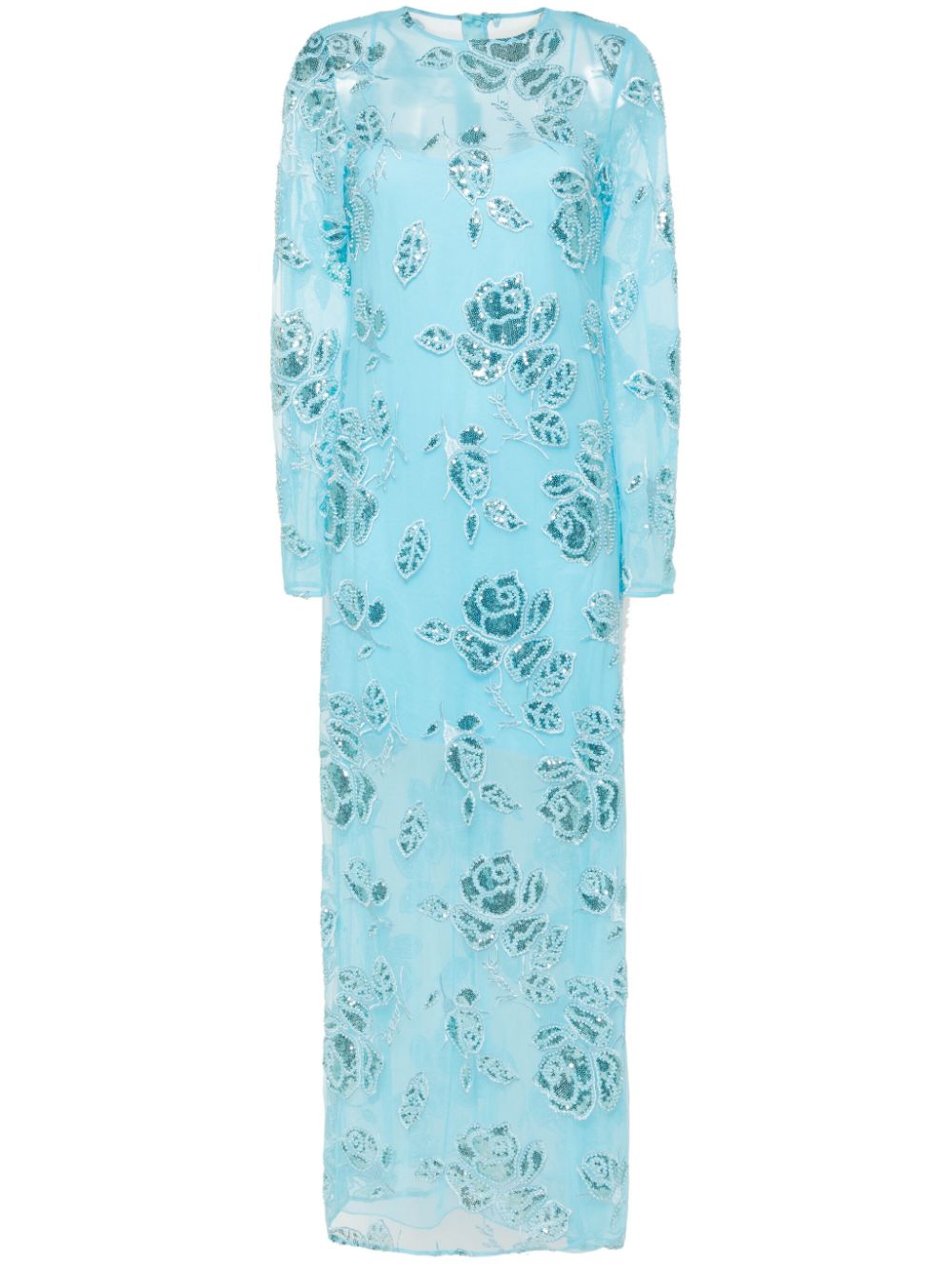 Floral-embroidery maxi dress - Blue