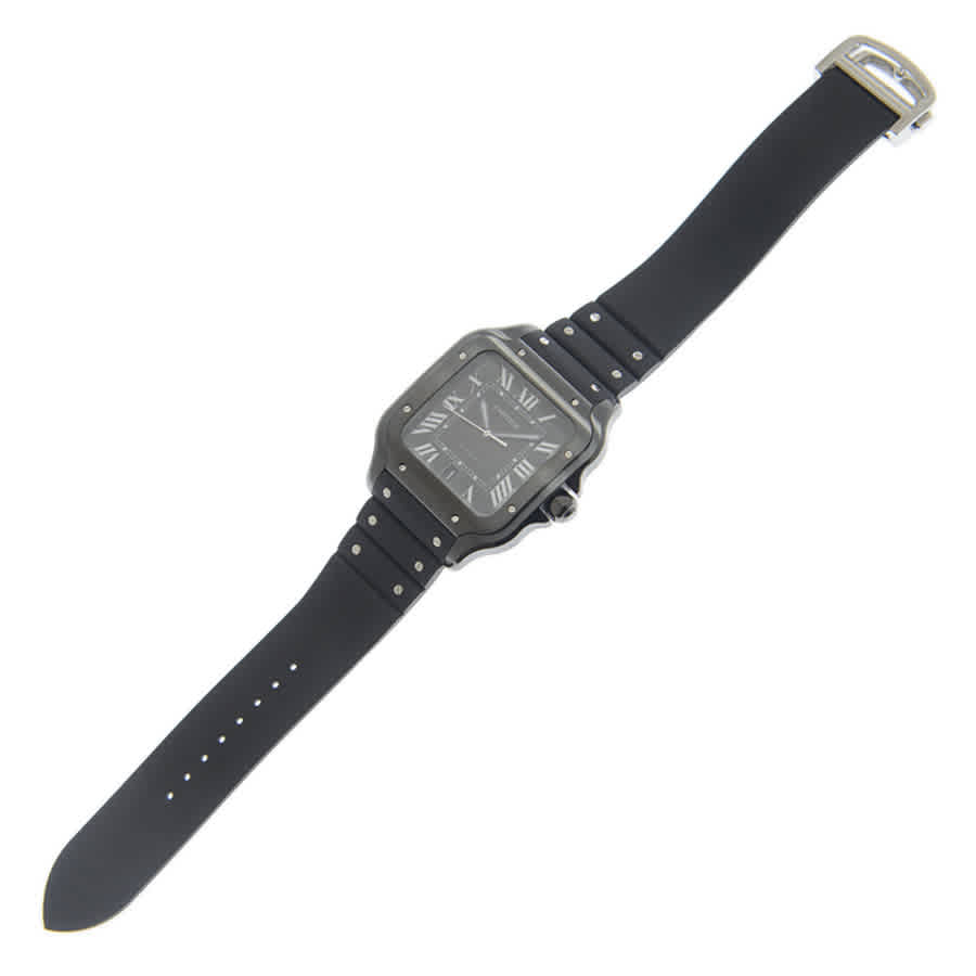 Santos Large Model Automatic Black Dial Black Rubber Mens Watch WSSA0039