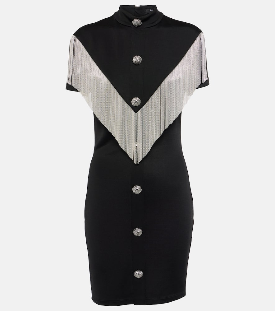 Balmain Embellished fringed jersey minidress