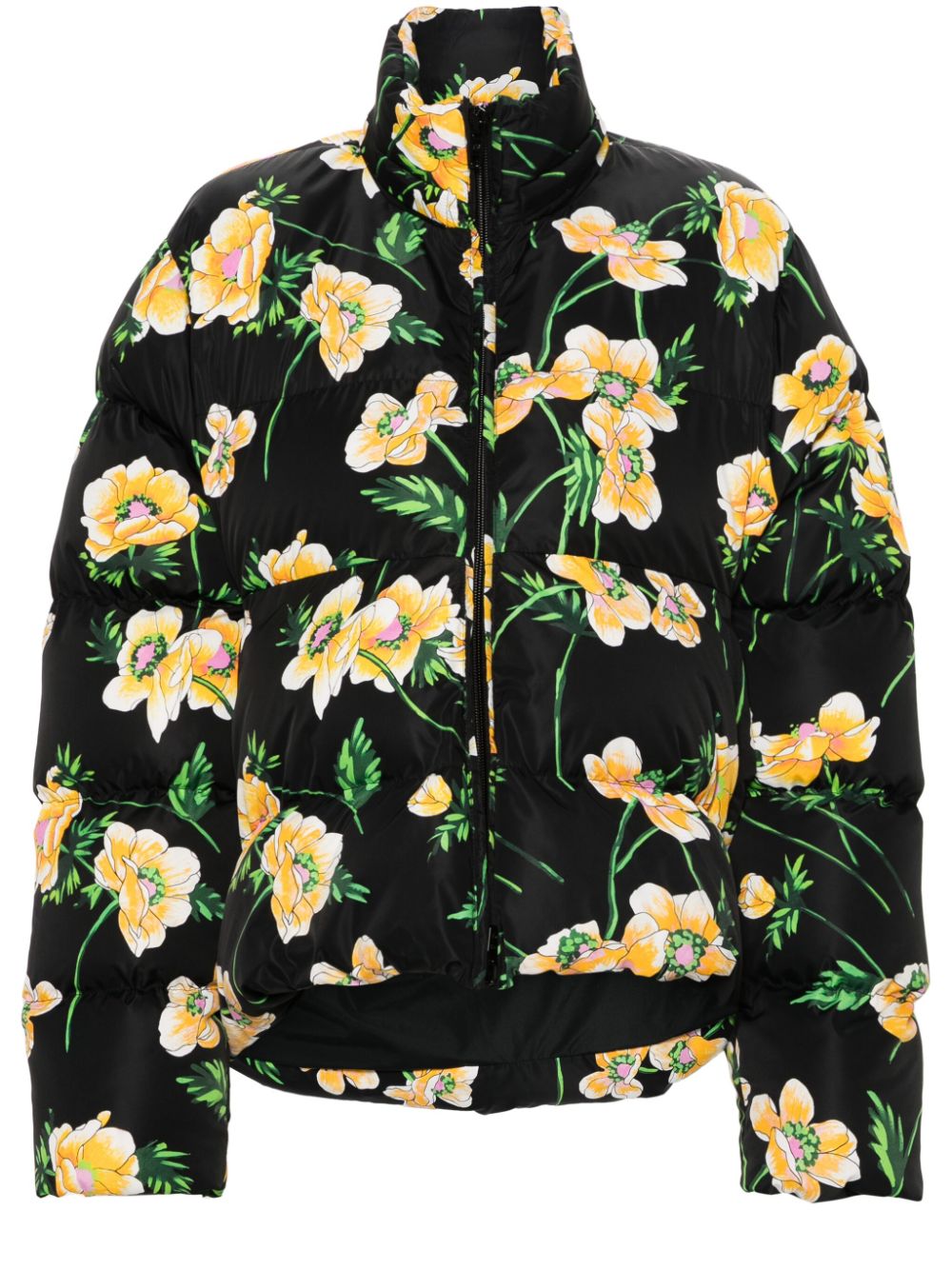 Floral-print puffer jacket - Black