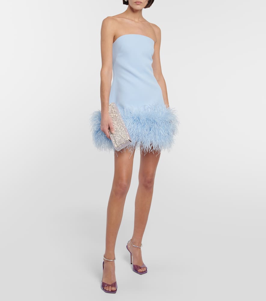 Feather-trimmed crêpe minidress