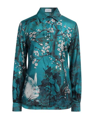 Ferragamo Woman Shirt Deep teal Size 2 Silk