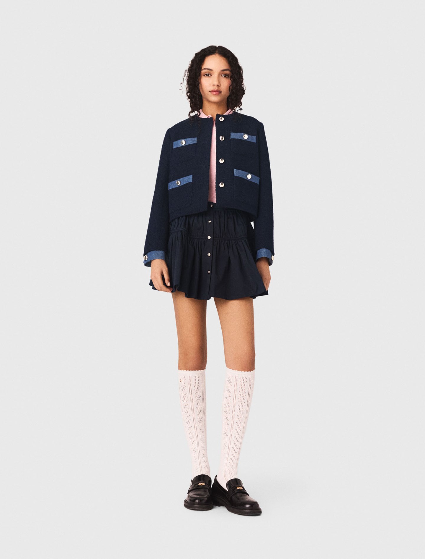 Woman's polyester Tweed jacket with denim trim for Spring/Summer