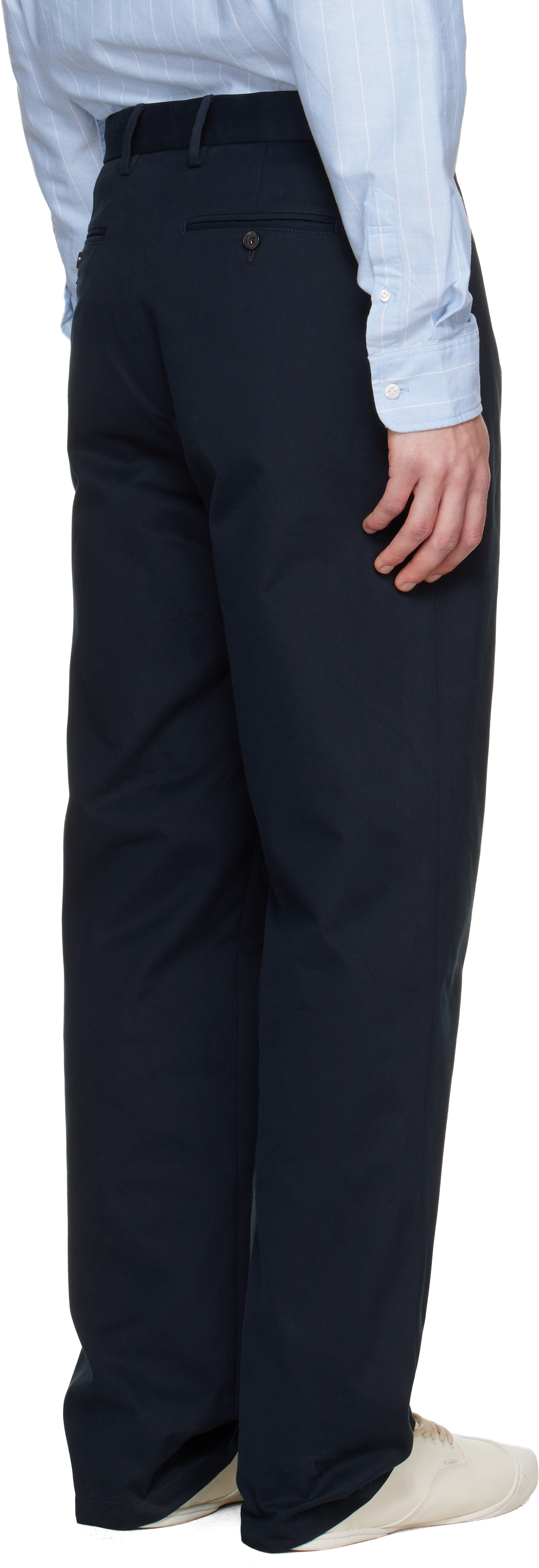 Navy Sanded Twill Pleated Trousers