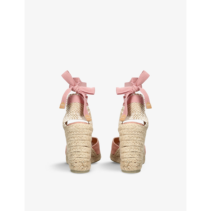 Womens Pink Chiara Self-tie Cotton Wedge Espadrilles