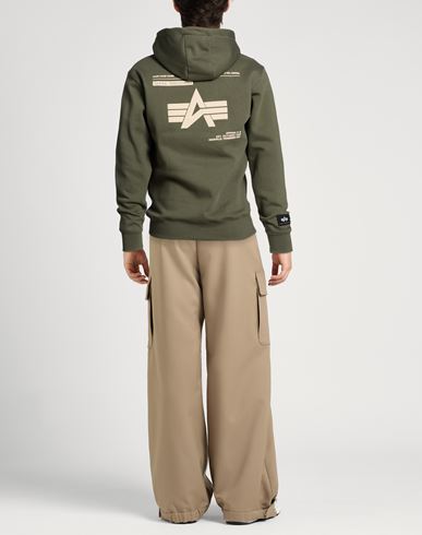 Man Sweatshirt Military green Size L Cotton, Polyester