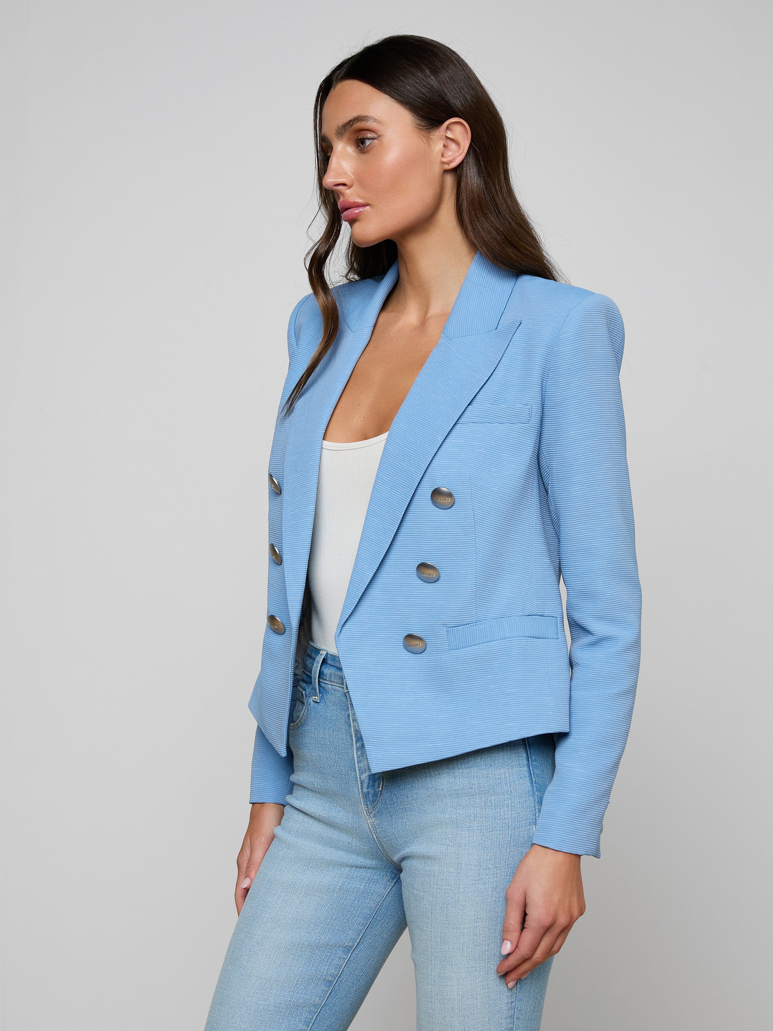 Brooke Blazer In Allure Blue/ivory/blue Watercolor Lilac