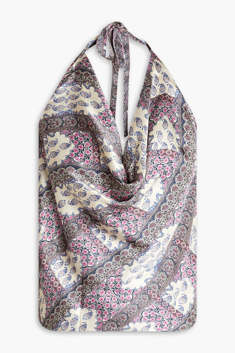 Jackie floral-printed silk-satin halterneck top