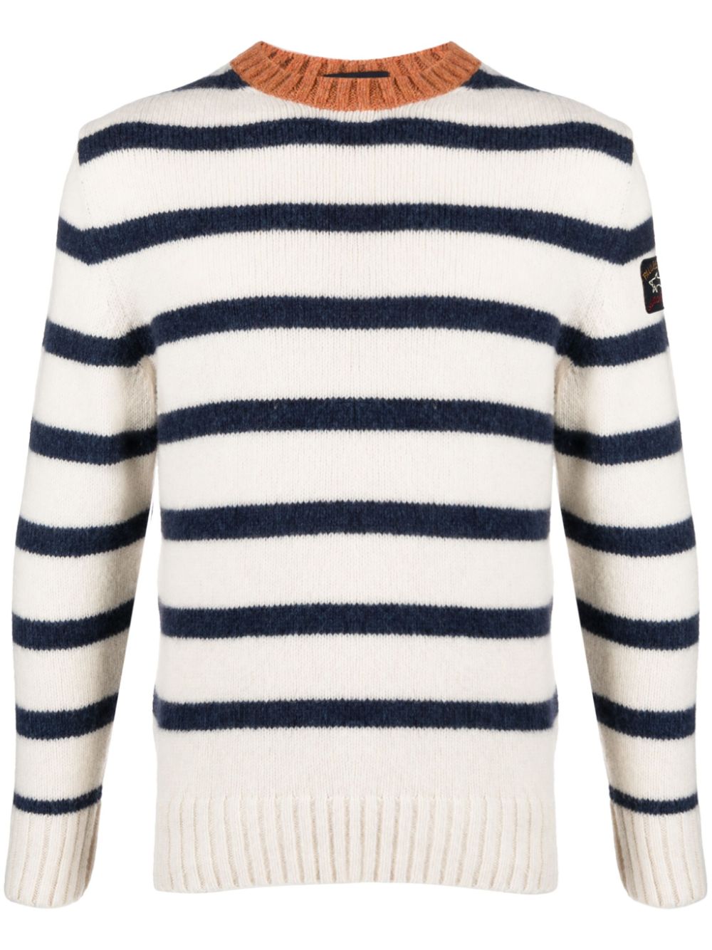 Logo-patch striped jumper - White