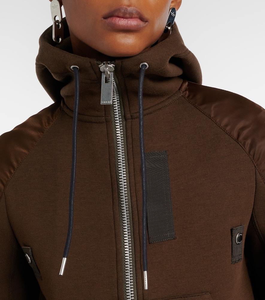 Paneled cotton-blend fleece zip-up hoodie