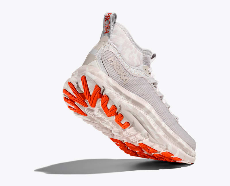 HOKA Kawana Mid Studio Proba Shoes in White Sand/Tangerine Tango