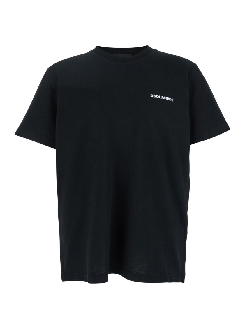Black T-shirt With Lettering Logo Printed On The Chest In Cotton Man